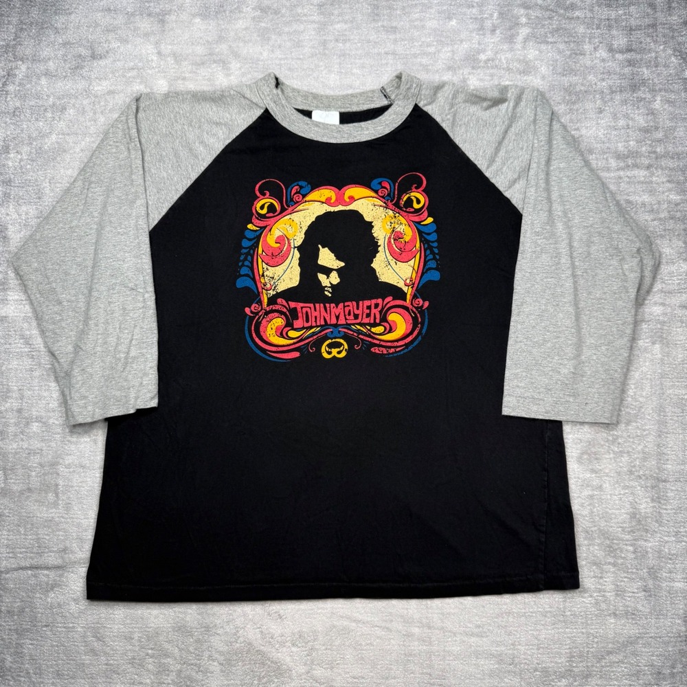 John Mayer Shirt Mens XL Black 2 Toned Vintage Raglan Band Music Rock